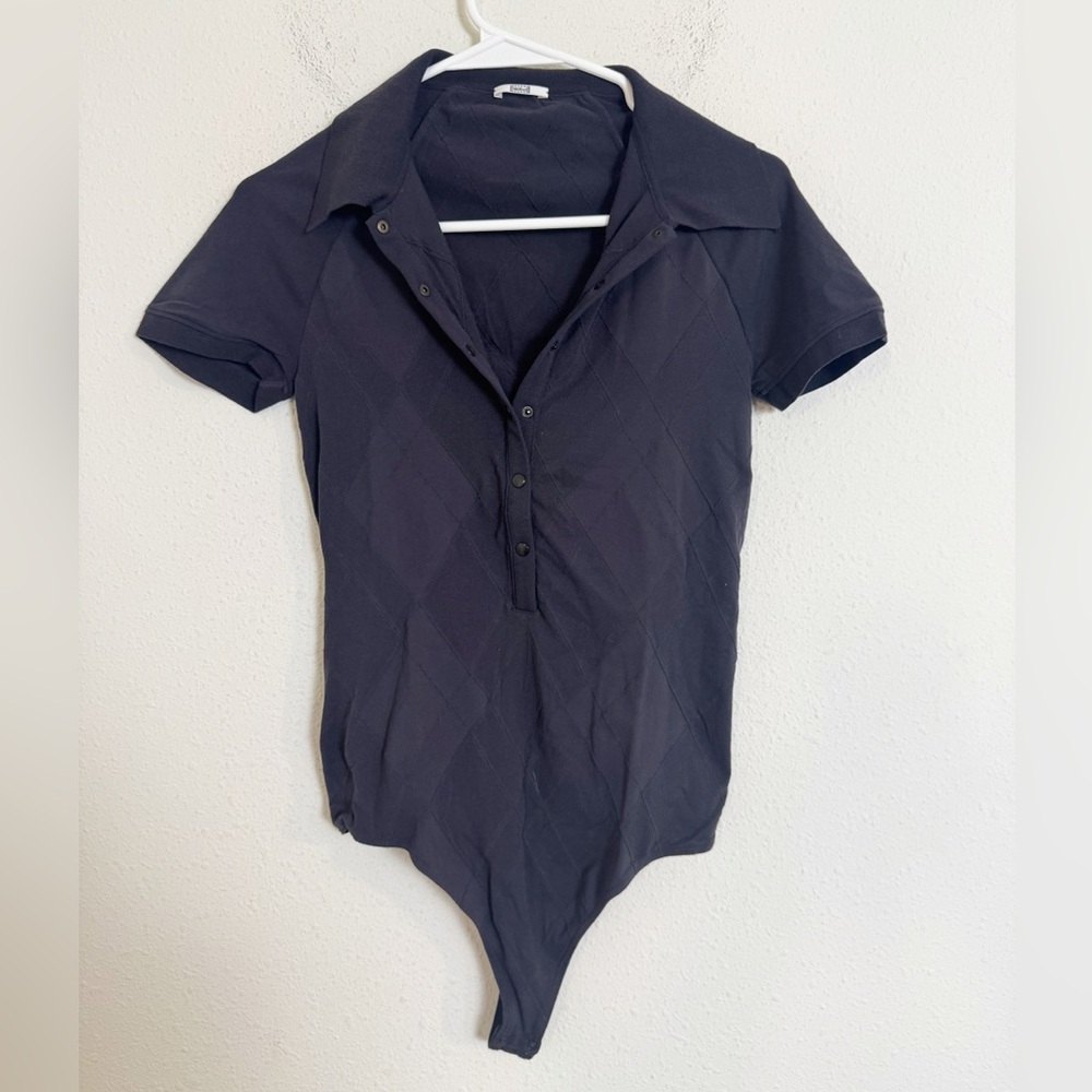 Wolford argyle collared v-neck short sleeve bodysuit